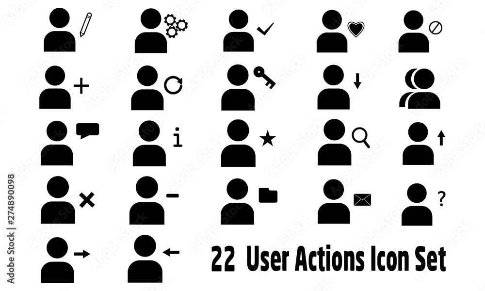 Aufkleber user actions icon set for business and website design