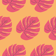 Seamless pattern with tropical leaves. Hand drawn summer print.