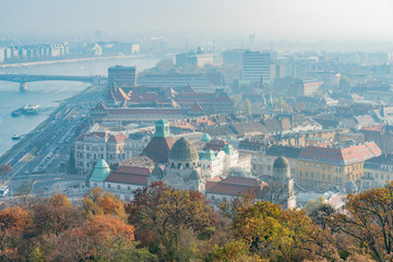 Afternoon aerial view of Budapest cityscape