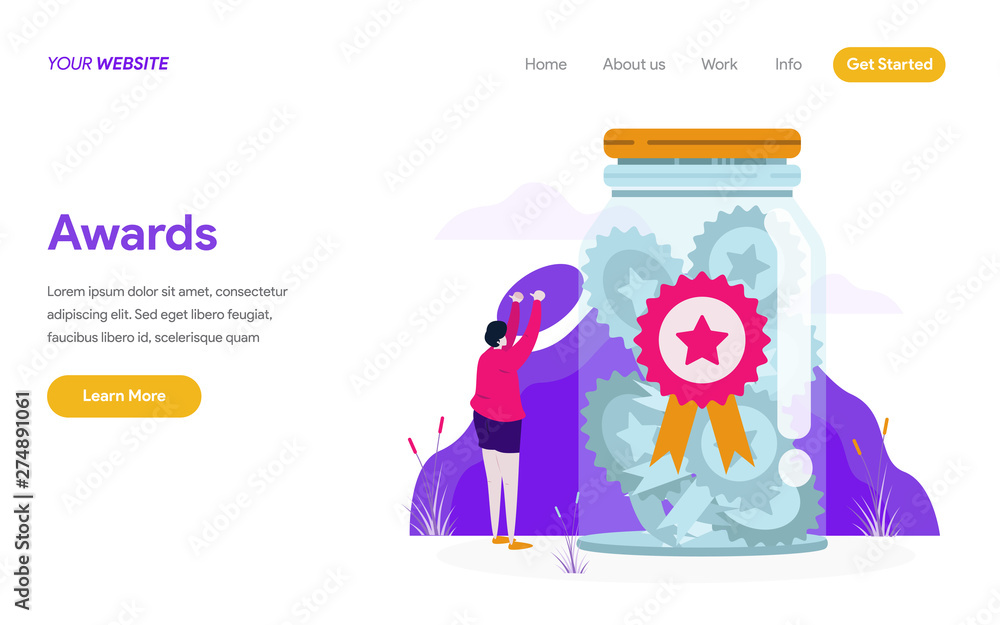 Poster landing page template of awards illustration concept. modern flat design concept of web page design 