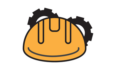 Engineer icon vector with hat helmet and gear or cogwheel flat sign symbols logo illustration isolated on white background  color.Concept for construction project manager and engineering,