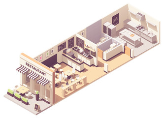 Vector isometric restaurant interior cross-section