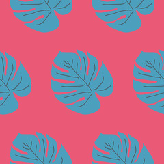 Seamless pattern with tropical leaves. Hand drawn summer print.