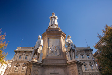 Monument of Leonardo Da Vinci on the square Della Scala in Milan