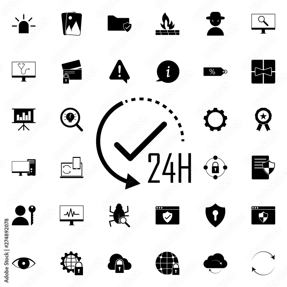 Poster 24 hours work icon. universal set of web for website design and development, app development