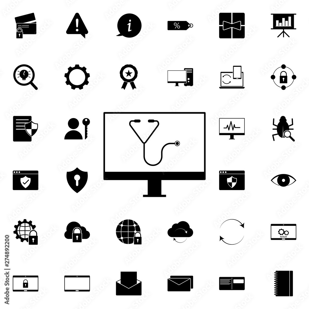 Poster computer treatment icon. universal set of web for website design and development, app development