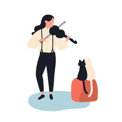 Cute girl playing violin for her cats © Good Studio