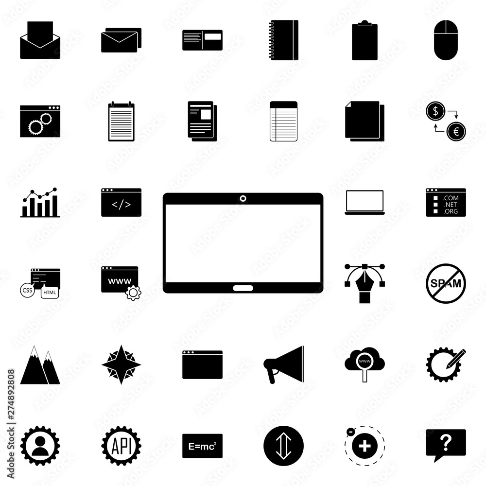 Poster the tablet icon. universal set of web for website design and development, app development
