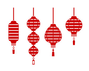 Red Traditional Chinese lanterns in isolation in a linear style. chinese new year concept. flat vector