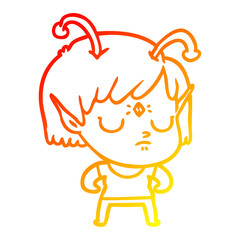 warm gradient line drawing cartoon alien girl