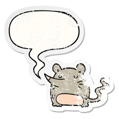 cartoon mouse and speech bubble distressed sticker