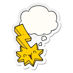 cartoon lightning bolt and thought bubble as a printed sticker