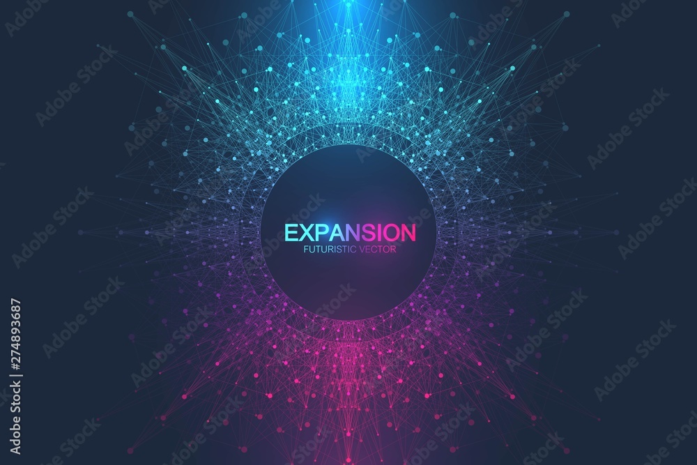 Poster expansion of life. colorful explosion background with connected line and dots, wave flow. visualizat