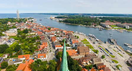 Aerial view of Travemunde at sunset, Germany