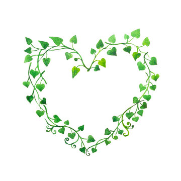 cornice a forma di cuore foglie verdi sfondo bianco