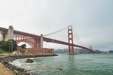 San Francisco. Golden Gate Bridge on a foggy summer morning