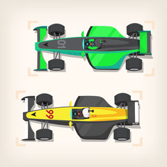 Set of colorful fast motor racing cars on a start line.