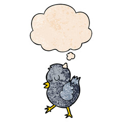cartoon bird and thought bubble in grunge texture pattern style