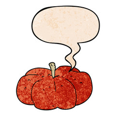 cartoon pumpkin and speech bubble in retro texture style