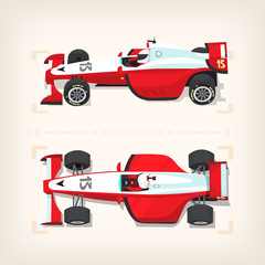 Set of colorful fast motor racing cars on a start line.