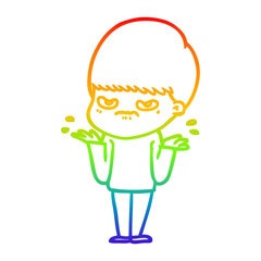 rainbow gradient line drawing annoyed cartoon boy
