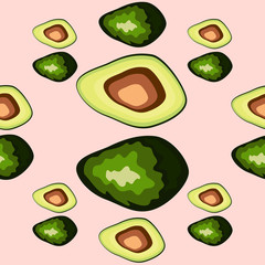 Fresh avocado hand draw seamless pattern.Natural and healthy nutrition. Organic food.