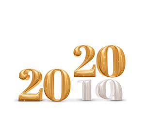 2019 change to 2020 new year golden number (3d rendering) on white studio room background,Holiday celebration card