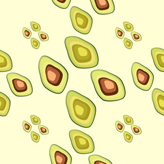 Fresh avocado hand draw seamless pattern.Natural and healthy nutrition. Organic food.