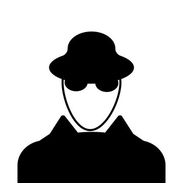 Hat glasses and coat, spy, black on a white background, vector