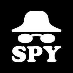 Hat and glasses, the inscription spy, white on a black background, vector
