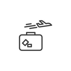 Summer vacation line icon. Plane and luggage linear style sign for mobile concept and web design. Airplane and suitcase outline vector icon. Business travel symbol, logo illustration. Vector graphics