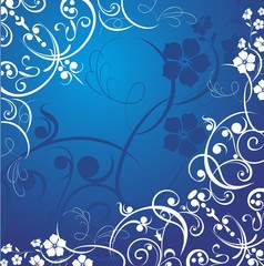 Fototapeta na wymiar Fondo azul con ornamentos y flores