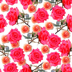 Cute beautiful colorful roses. Seamless floral photo background. Digital mixed media artwork for wrapping paper, wallpaper design, textile, fabric, apparel.
