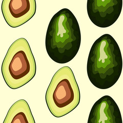 Fresh avocado hand draw seamless pattern.Natural and healthy nutrition. Organic food.