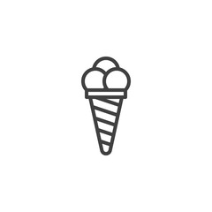 Cone ice cream line icon. linear style sign for mobile concept and web design. Ice cream scoops outline vector icon. Summer snack symbol, logo illustration. Vector graphics
