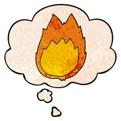 cartoon flames and thought bubble in grunge texture pattern style