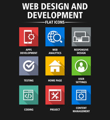 WEB DESIGN AND DEVELOPMENT FLAT ICONS