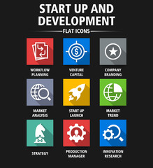 START UP AND DEVELOPMENT FLAT ICONS