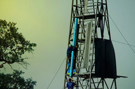 Roi-et,THALAND-JULY 18 : People in country side watch traditional rockets in Rocket festival 'Boon Bang Fai' The celebration for plentiful rains during rice plant season on July 18,2019 Phanomphai. - Powered by Adobe