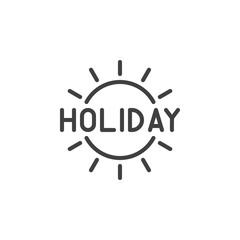 Holiday lettering and sun vector icon. filled flat sign for mobile concept and web design. Holiday text and sun glyph icon. Travel, tourism symbol, logo illustration. Vector graphics