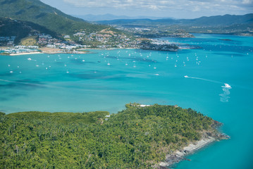 Airlie Beach coastline as seen from airplane