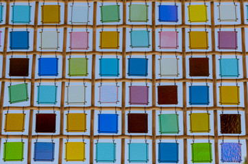 Multicolored Glass Tiles on Bamboo Frame