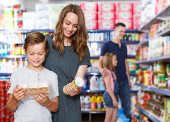 Mother and son choosing meal
