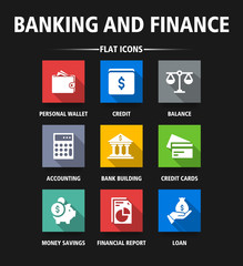 BANKING AND FINANCE FLAT ICONS