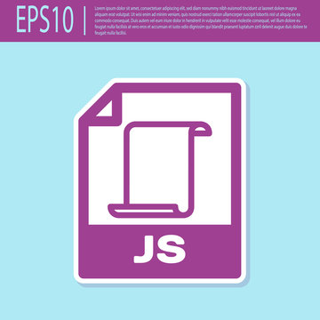Retro purple JS file document icon. Download js button icon isolated on turquoise background. JS file symbol. Vector Illustration