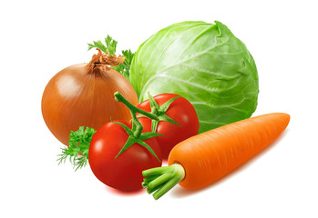 Sauteed cabbage ingredients isolated on white background