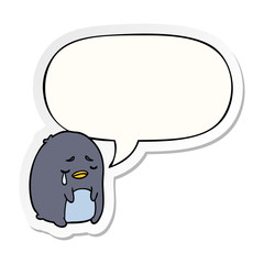 cartoon crying penguin and speech bubble sticker