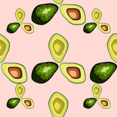 Avocado seamless pattern. Whole and sliced avocado