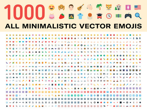 All type of emojis, stickers, emoticons flat vector illustration symbols. Hands, man, woman, workers, fruit drinks food house, animals, activity, sport icons set, collection. Big icons set.