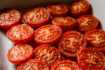 Slow roasted vine tomatoes.